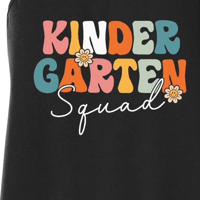 Kindergarten Squad Team Retro Groovy First Day Of School Women's Racerback Tank