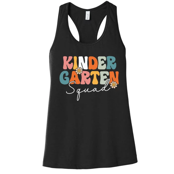 Kindergarten Squad Team Retro Groovy First Day Of School Women's Racerback Tank