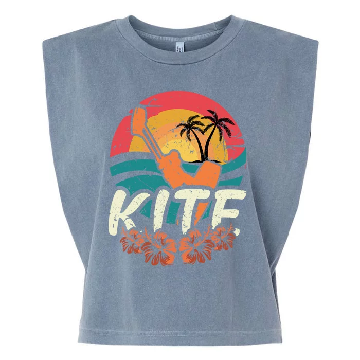 Kite Surfer Vintage Sunset Caribic Island Retro Kite Surfing Great Gift Garment-Dyed Women's Muscle Tee