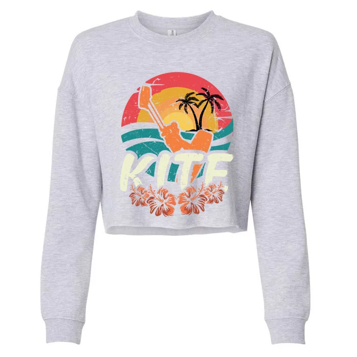 Kite Surfer Vintage Sunset Caribic Island Retro Kite Surfing Great Gift Cropped Pullover Crew