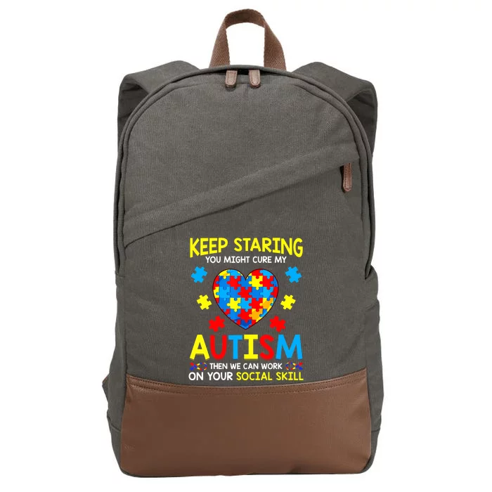 Keep Staring You Might Cure My Autism Puzzle Gift Cotton Canvas Backpack