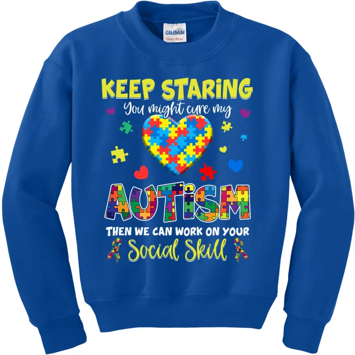 Keep Staring You Might Cure My Autism Awareness Puzzle Gift Meaningful Gift Kids Sweatshirt