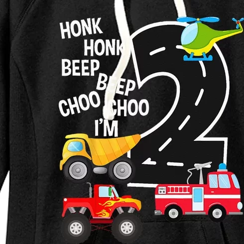 Kids Trucks 2nd Birthday Party Im 2 Year Old Bday Women's Fleece Hoodie