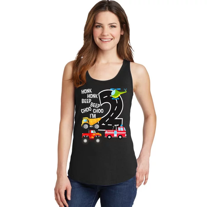 Kids Trucks 2nd Birthday Party Im 2 Year Old Bday Ladies Essential Tank