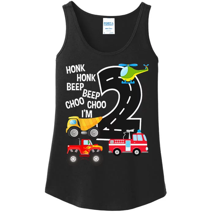 Kids Trucks 2nd Birthday Party Im 2 Year Old Bday Ladies Essential Tank