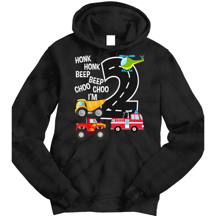 Kids Trucks 2nd Birthday Party Im 2 Year Old Bday Tie Dye Hoodie