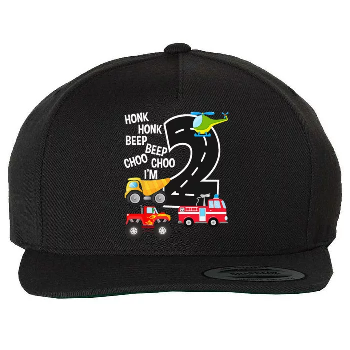 Kids Trucks 2nd Birthday Party Im 2 Year Old Bday Wool Snapback Cap