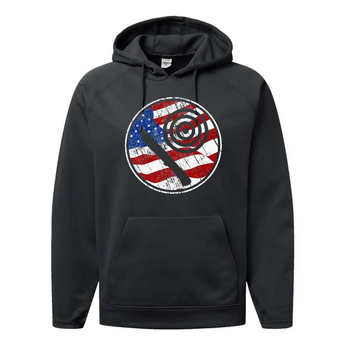 Knife Throwing American Flag Vintage Knife Throwing Performance Fleece Hoodie