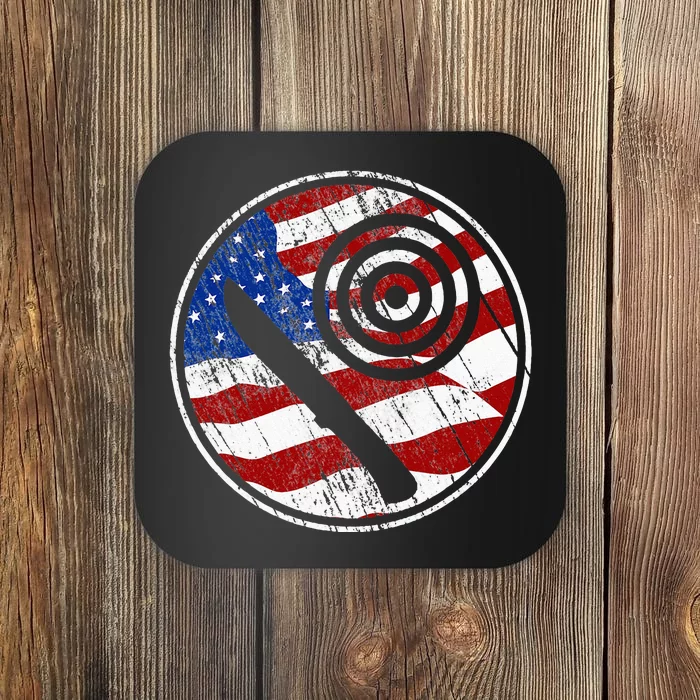 Knife Throwing American Flag Vintage Knife Throwing Coaster