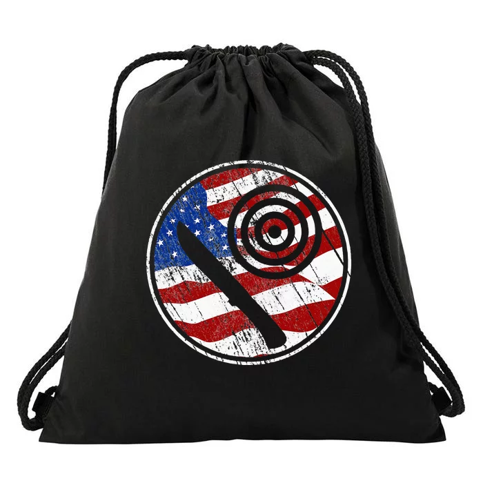 Knife Throwing American Flag Vintage Knife Throwing Drawstring Bag