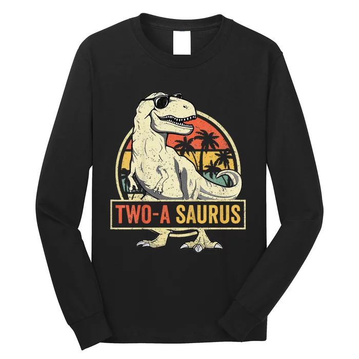 Kids Two A Saurus Birthday T Rex 2 Year Old Dino 2nd Dinosaur Long Sleeve Shirt