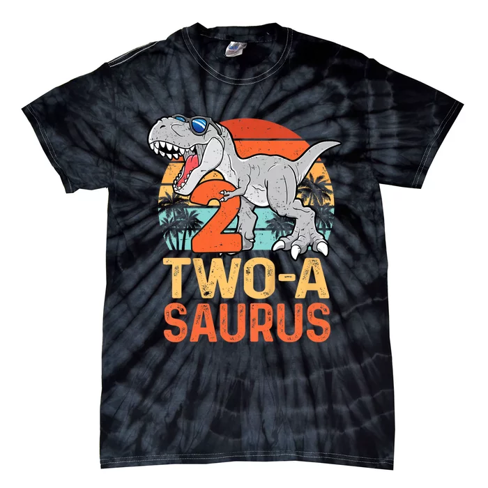 Kids Two A Saurus Rex 2nd Birthday Dinosaur 2 Year Old Tie-Dye T-Shirt