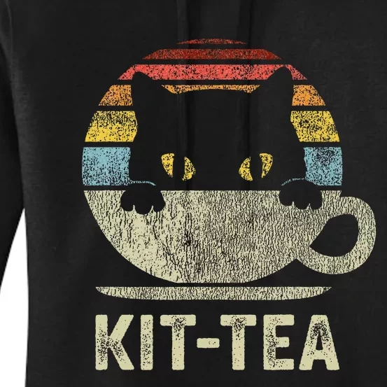 Kit Tea Black Kitty Cat Tea Lover Gift Women's Pullover Hoodie