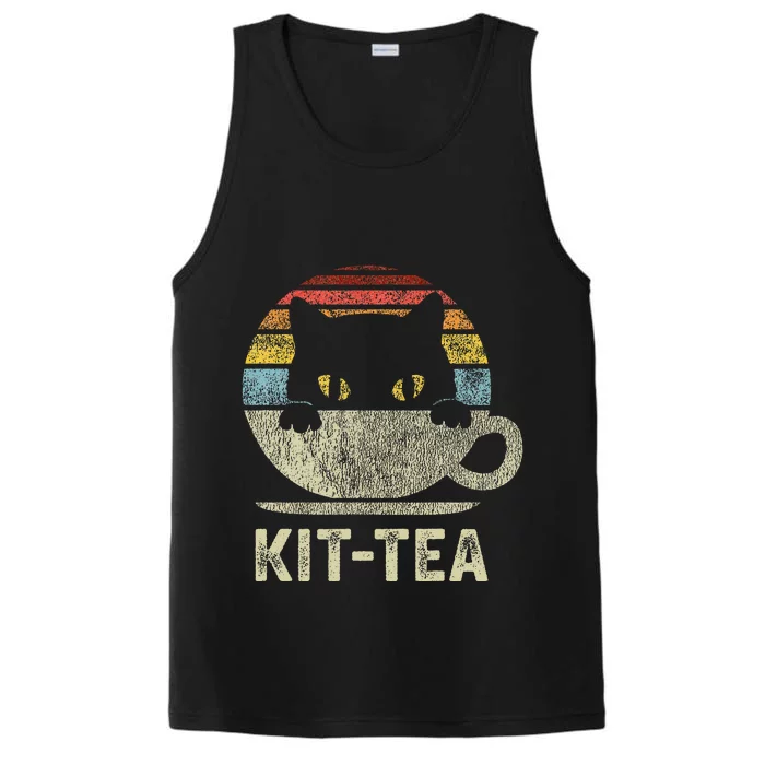 Kit Tea Black Kitty Cat Tea Lover Gift Performance Tank