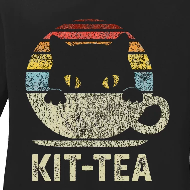 Kit Tea Black Kitty Cat Tea Lover Gift Ladies Long Sleeve Shirt