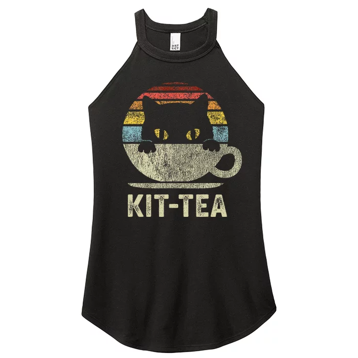 Kit Tea Black Kitty Cat Tea Lover Gift Women’s Perfect Tri Rocker Tank