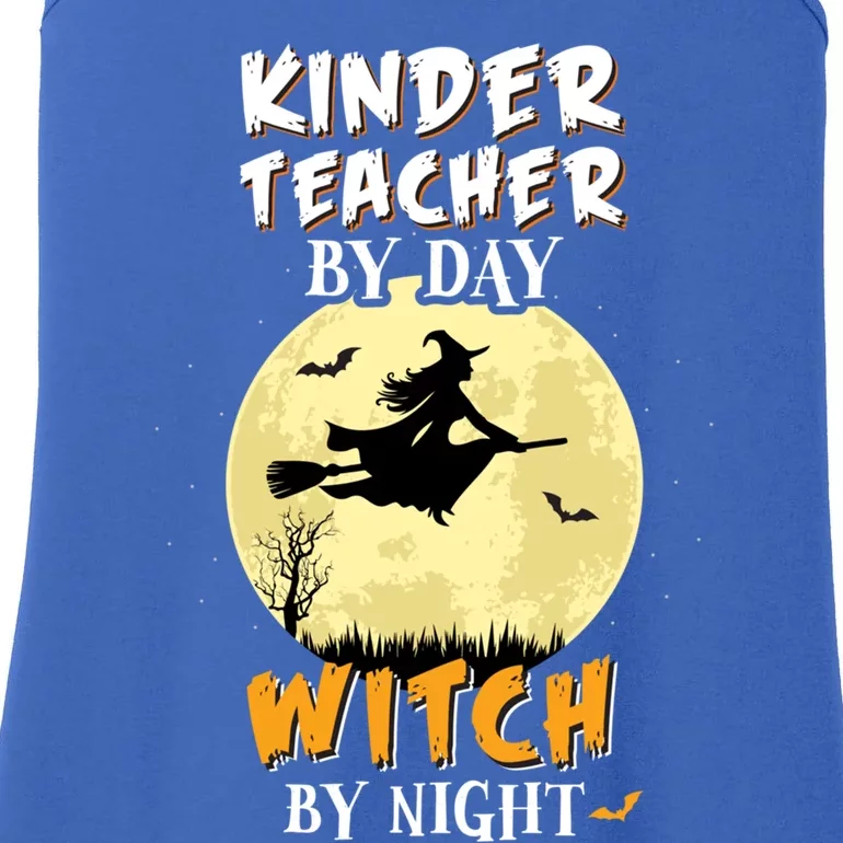 Kinder Teacher By Day Witch By Night Gift Kindergarten Ladies Essential Tank