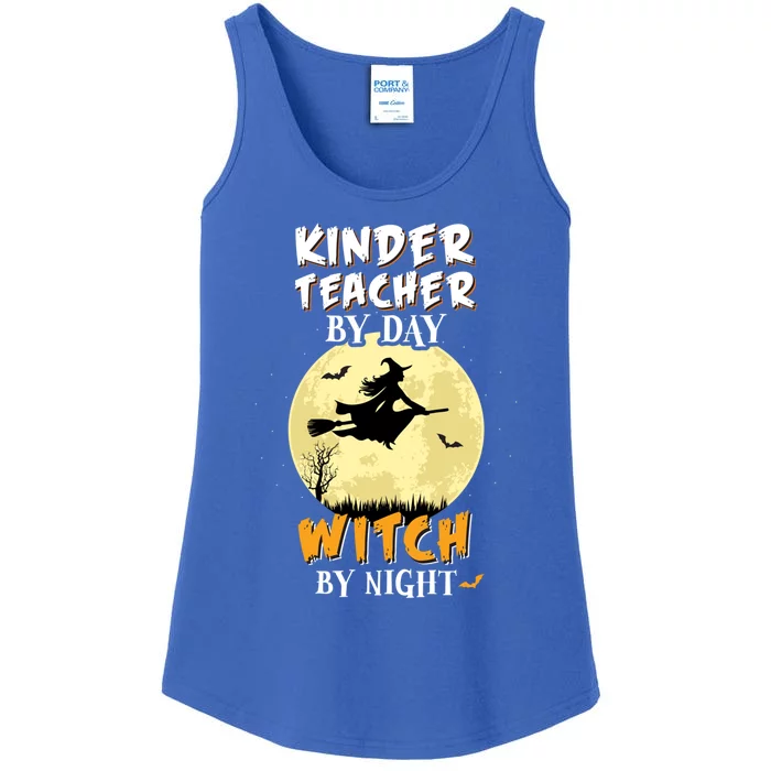 Kinder Teacher By Day Witch By Night Gift Kindergarten Ladies Essential Tank