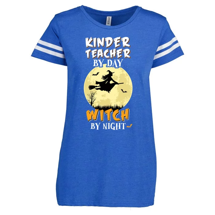 Kinder Teacher By Day Witch By Night Gift Kindergarten Enza Ladies Jersey Football T-Shirt