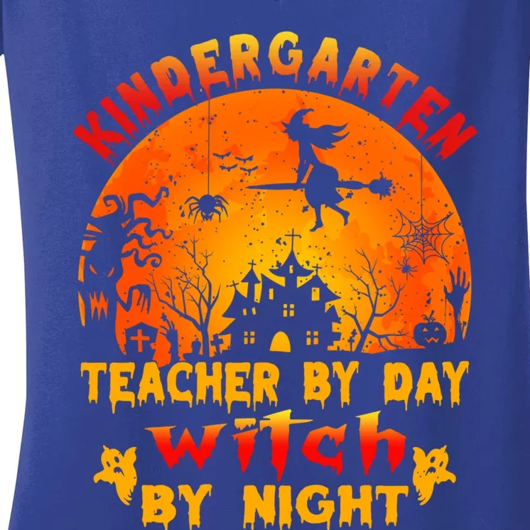 Kindergarten Teacher By Day Witch By Night Costume Halloween Funny Gift Women's V-Neck T-Shirt