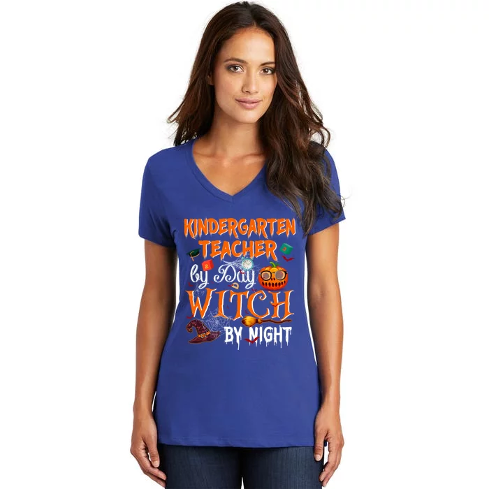 Kindergarten Teacher By Day Witch By Night Funny Gift Women's V-Neck T-Shirt