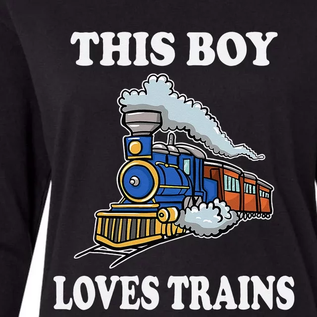 Kids This Boy Loves Trains Wagon Lover Gifts Womens Cotton Relaxed Long Sleeve T-Shirt