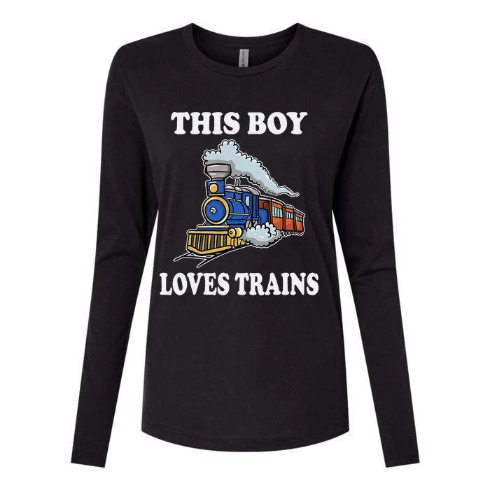 Kids This Boy Loves Trains Wagon Lover Gifts Womens Cotton Relaxed Long Sleeve T-Shirt