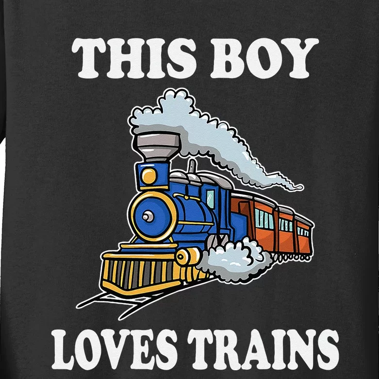 Kids This Boy Loves Trains Wagon Lover Gifts Kids Long Sleeve Shirt