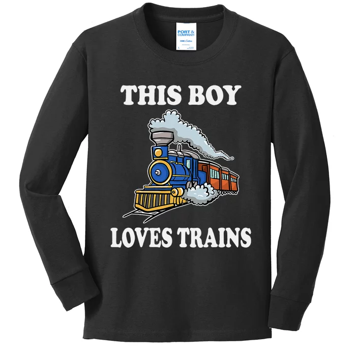 Kids This Boy Loves Trains Wagon Lover Gifts Kids Long Sleeve Shirt