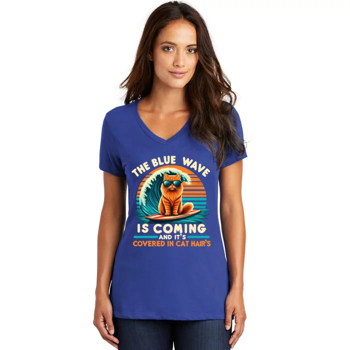 Kamala The Blue Wave Is Coming And ItS Covered In Cat Hairs Gift Women's V-Neck T-Shirt