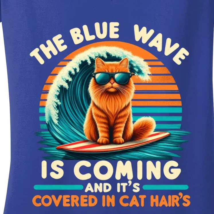 Kamala The Blue Wave Is Coming And ItS Covered In Cat Hairs Gift Women's V-Neck T-Shirt