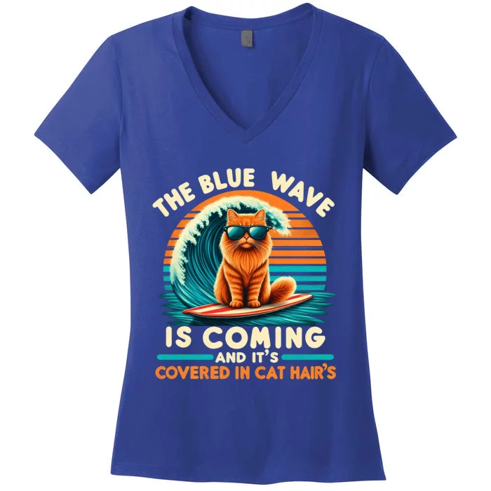 Kamala The Blue Wave Is Coming And ItS Covered In Cat Hairs Gift Women's V-Neck T-Shirt