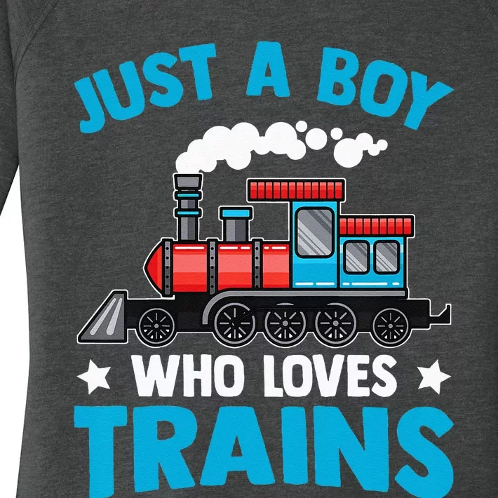 Kids Train Birthday Just A Boy Who Loves Trains Women's Perfect Tri Tunic Long Sleeve Shirt