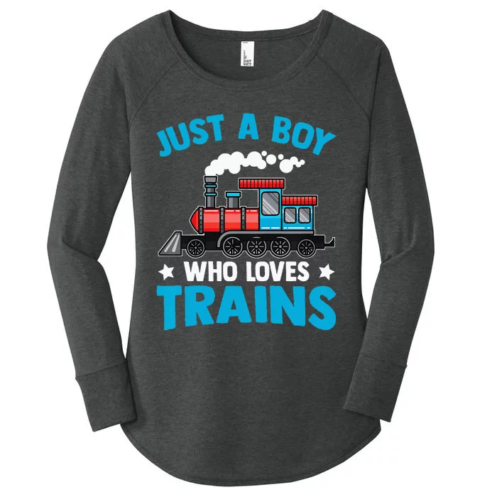 Kids Train Birthday Just A Boy Who Loves Trains Women's Perfect Tri Tunic Long Sleeve Shirt