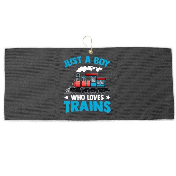 Kids Train Birthday Just A Boy Who Loves Trains Large Microfiber Waffle Golf Towel