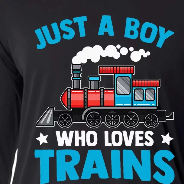 Kids Train Birthday Just A Boy Who Loves Trains Cooling Performance Long Sleeve Crew