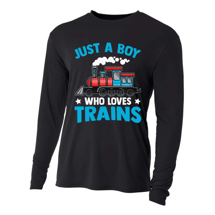 Kids Train Birthday Just A Boy Who Loves Trains Cooling Performance Long Sleeve Crew