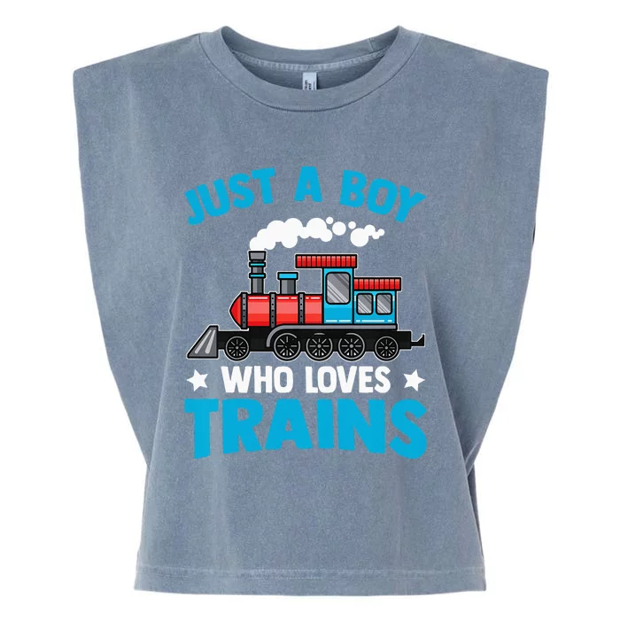 Kids Train Birthday Just A Boy Who Loves Trains Garment-Dyed Women's Muscle Tee