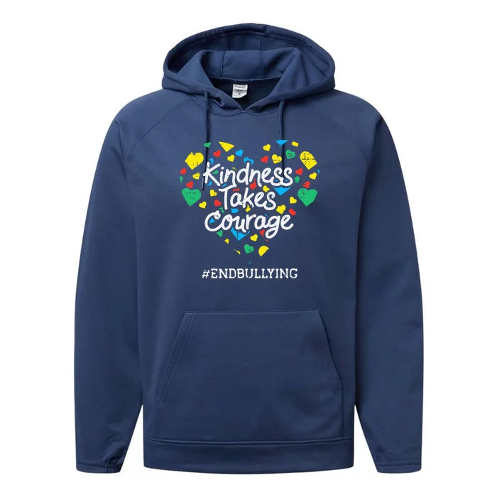 Kindness Takes Courage Heart Orange Anti Bullying Unity Day Performance Fleece Hoodie