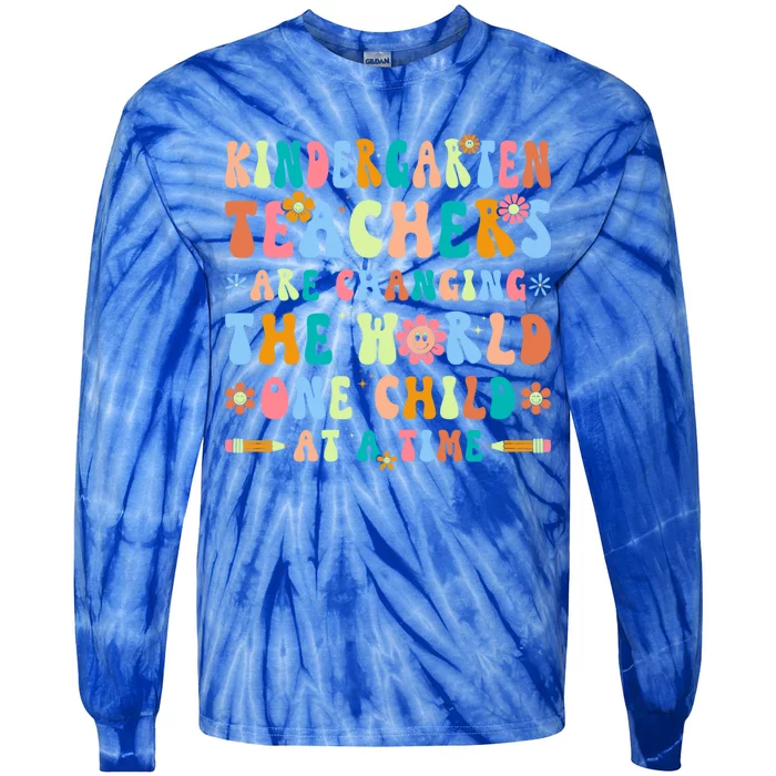 Kindergarten Teachers Changing The World Groovy Preschool Funny Gift Tie-Dye Long Sleeve Shirt