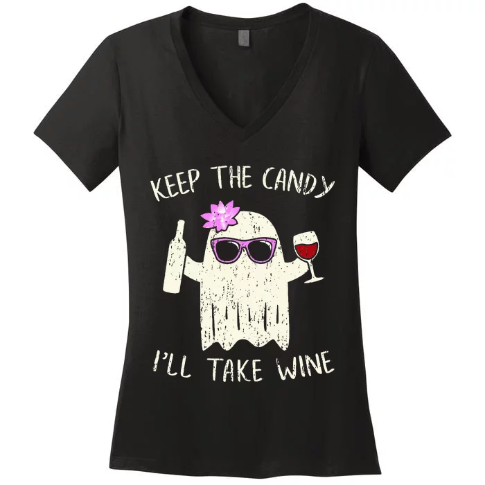 Keep The Candy Funny Halloween Ghost Costume Women's V-Neck T-Shirt