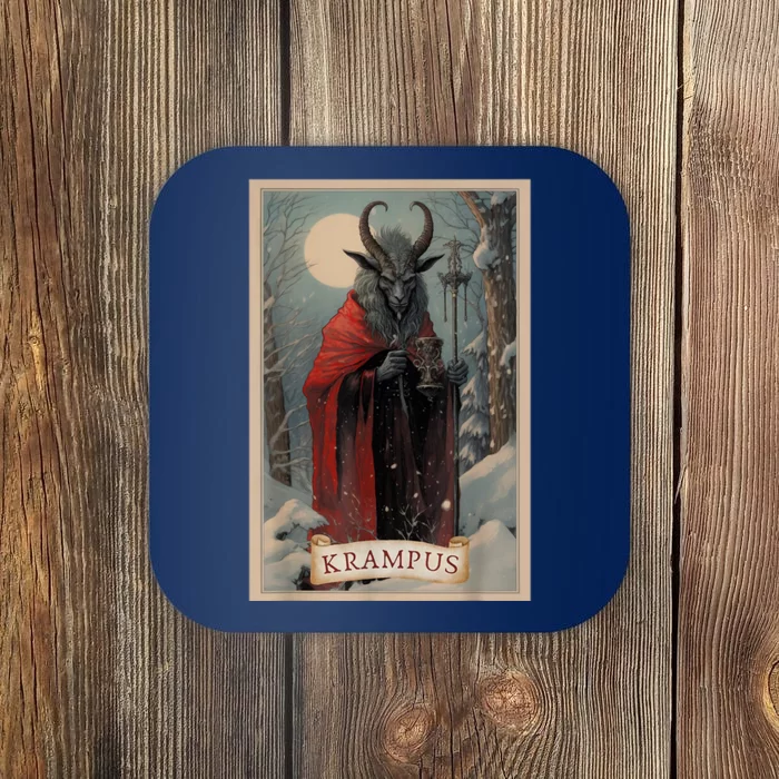 Krampus Tarot Card Design Xmas Hail Santa Christmas Coaster