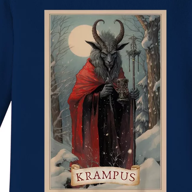 Krampus Tarot Card Design Xmas Hail Santa Christmas Baby Long Sleeve Bodysuit