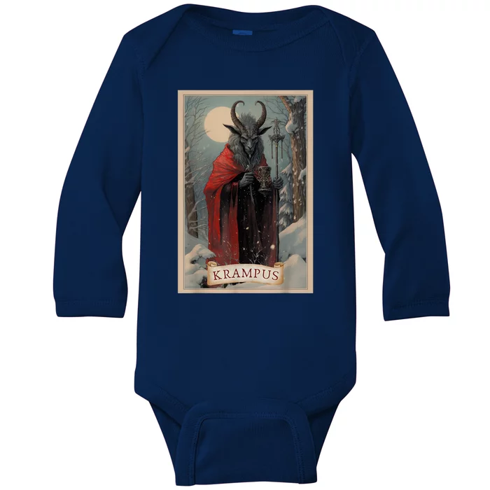 Krampus Tarot Card Design Xmas Hail Santa Christmas Baby Long Sleeve Bodysuit