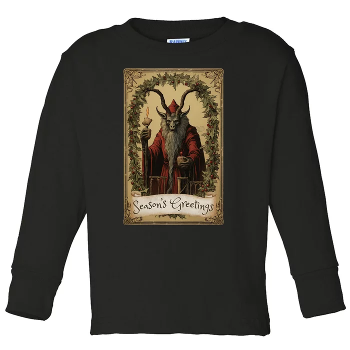 Krampus Tarot Card Design Christmas Season Evil Pajama Xmas Toddler Long Sleeve Shirt