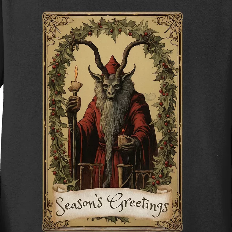 Krampus Tarot Card Design Christmas Season Evil Pajama Xmas Kids Long Sleeve Shirt