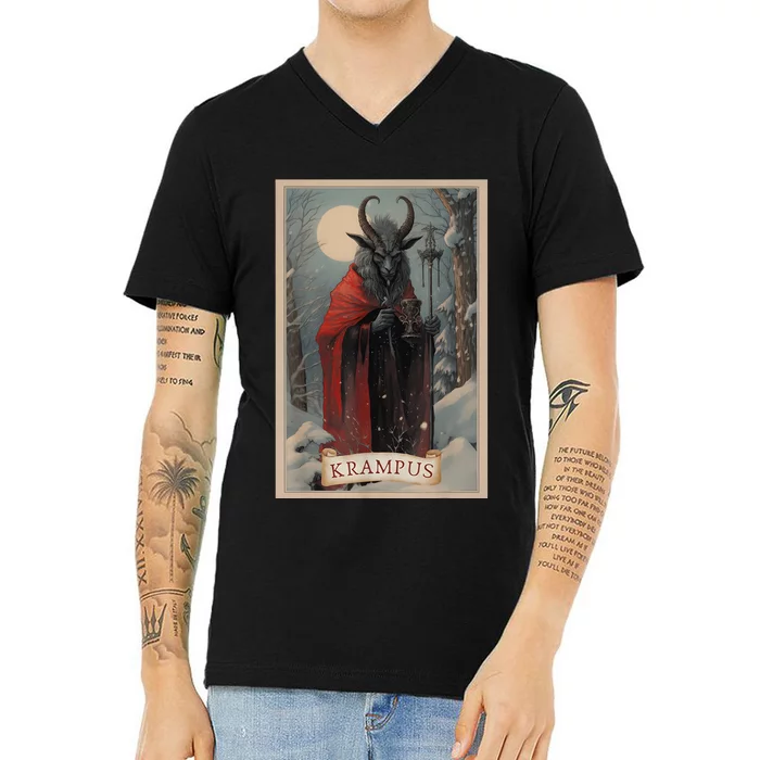 Krampus Tarot Card Design Xmas Hail Santa Christmas V-Neck T-Shirt