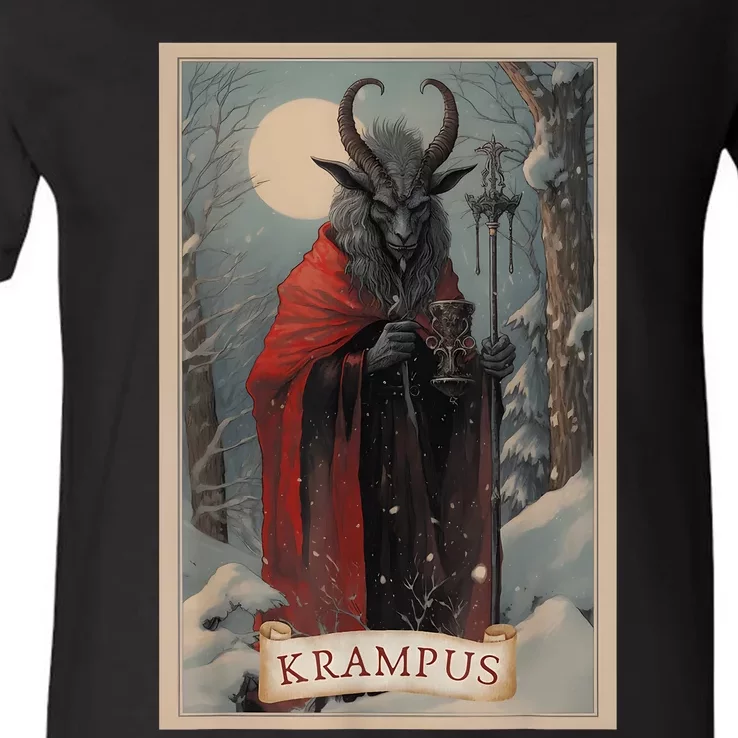 Krampus Tarot Card Design Xmas Hail Santa Christmas V-Neck T-Shirt