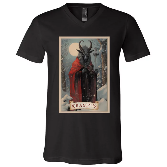 Krampus Tarot Card Design Xmas Hail Santa Christmas V-Neck T-Shirt