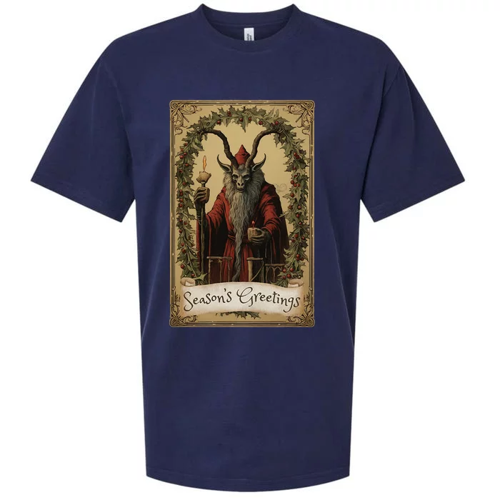 Krampus Tarot Card Design Christmas Season Evil Pajama Xmas Sueded Cloud Jersey T-Shirt